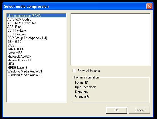 Zrzut ekranu z zak�adki Compression